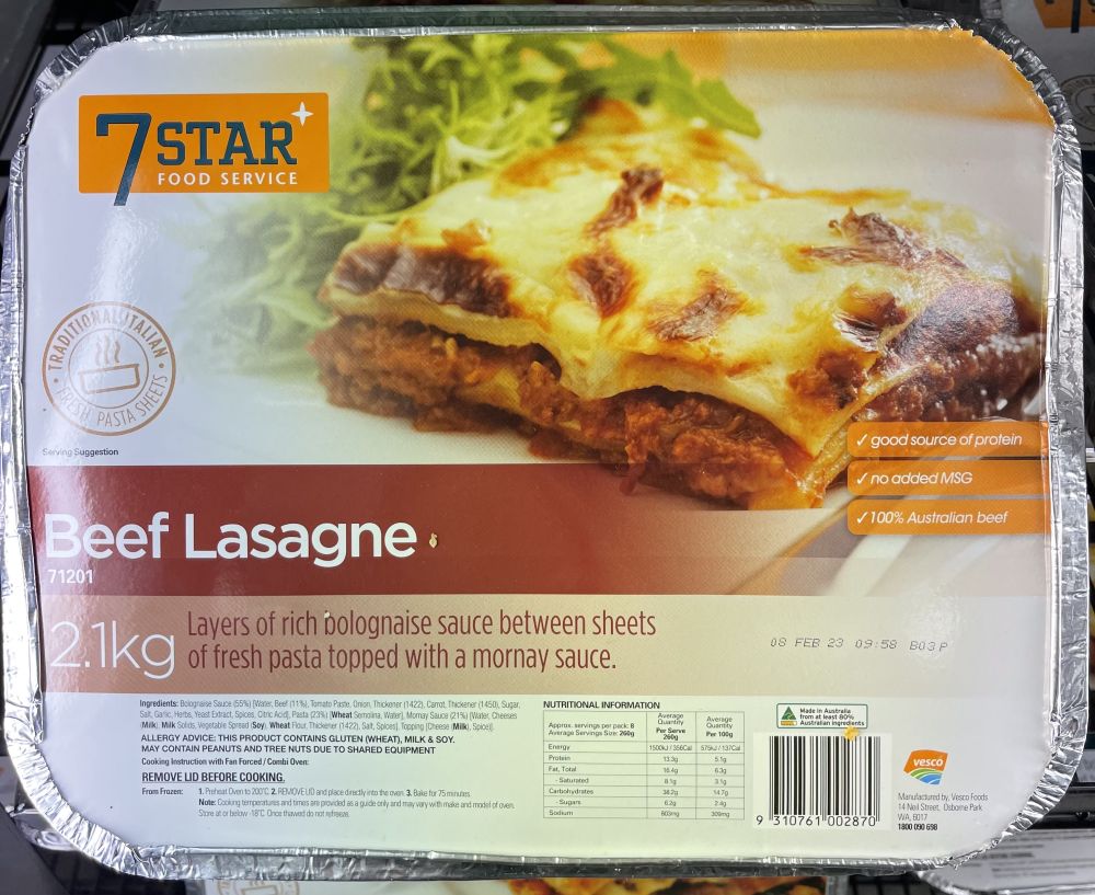 7STAR Beef Lasagne 2.1kg Frozen Tray – Arctic Food Wholesalers