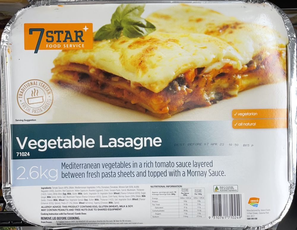 7STAR Vegetable Lasagne 2.6kg Frozen Tray – Arctic Food Wholesalers